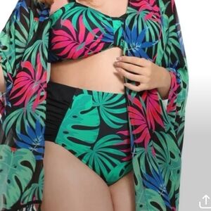 Vibrant Leaf Print Bikini Set 3 Piece